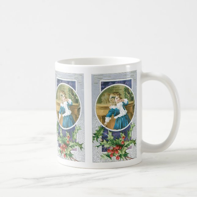 "Ein frohes Weihnachtsmädchen" in Blau Kaffeetasse (Rechts)