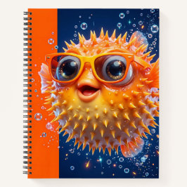 Ein fröhlicher Cartoon-Kugelfisch Orange Notizbuch