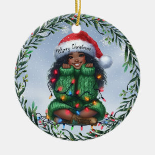 Ein fröhlicher kleiner Träumer, eingehüllt in Weih Keramik Ornament