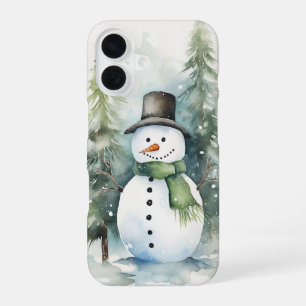 Ein fröhlicher Schneemann stehend in einem schneeb iPhone 16 Hülle