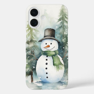 Ein fröhlicher Schneemann stehend in einem schneeb iPhone 16 Hülle