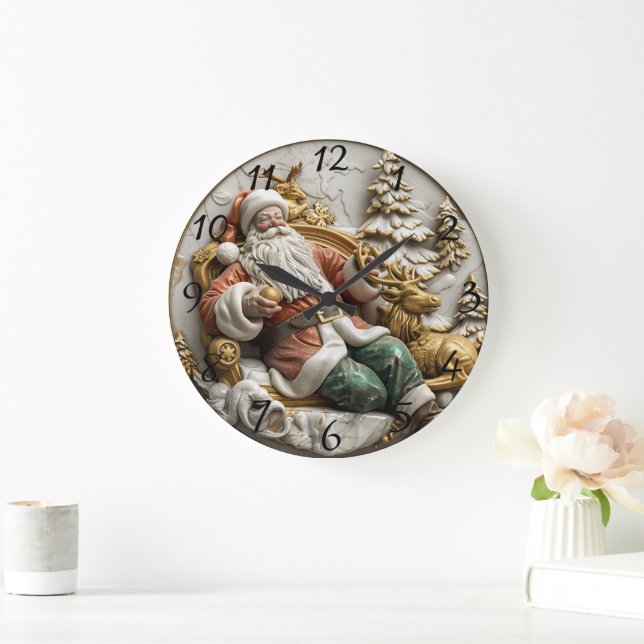 Ein fröhlicher Weihnachtsmann, der sich mit seinem Große Wanduhr (Zuhause)