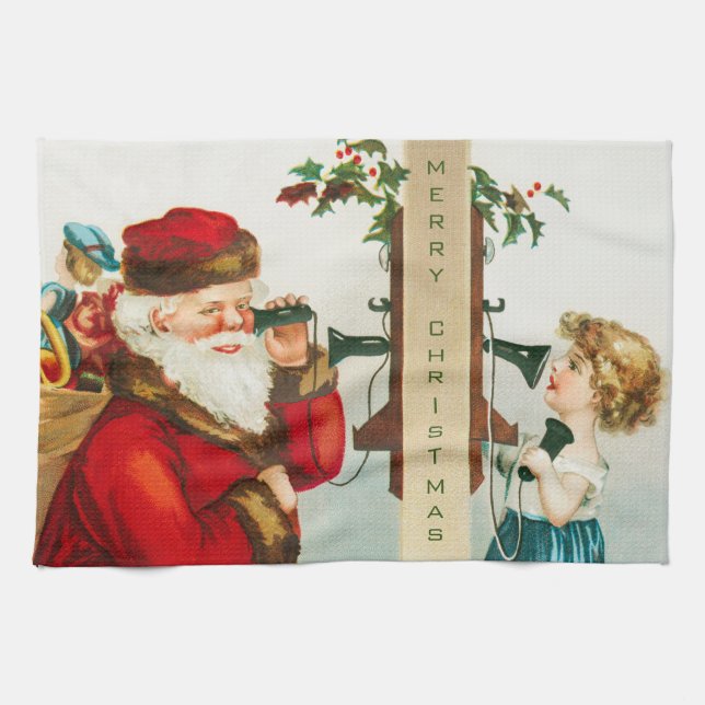 Ein fröhlicher Weihnachtsmann von Ellen Clapsaddle Geschirrtuch (Horizontal)