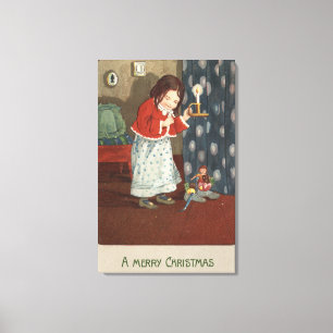 Ein fröhliches ChristmasGirl, das einen Leinwanddruck