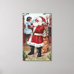 Ein fröhliches ChristmasSanta, das Mädchen im Bl Leinwanddruck