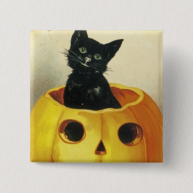 Ein fröhliches Halloween-Kätzchen Button (Vorderseite)