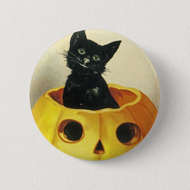 Ein fröhliches Halloween-Kätzchen Button (Vorderseite)