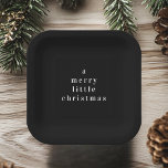 "Ein fröhliches kleines Weihnachtsschwarz und Weiß Pappteller<br><div class="desc">"Fügen Sie Ihrer Ansammlung eine Touch der modernen Eleganz hinzu, mit diesem A Merry Little Christmas Black and White Paper Plate. Dieser Papierteller mit minimalistischem Schwarz-Weiß-Design eignet sich perfekt für Leckereien bei festlichen Anlässen, vom Abendessen bis zum Party zu Weihnachten. Diese Teller sind eine stilvolle und praktische Wahl für eine...</div>