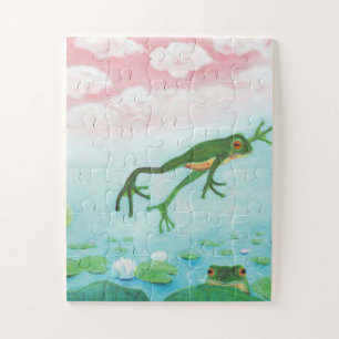 Ein Frosch springt in die Teichillustration
