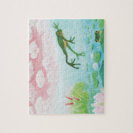Ein Frosch springt in die Teichillustration