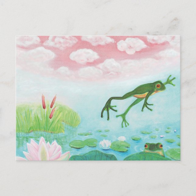 Ein Frosch springt in die Teichillustration Einladungspostkarte (Vorderseite)