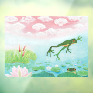 Ein Frosch springt in die Teichillustration Fensteraufkleber