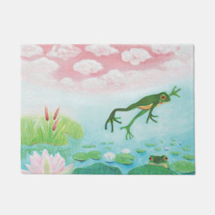Ein Frosch springt in die Teichillustration Fußmatte