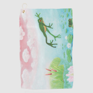 Ein Frosch springt in die Teichillustration  Golfhandtuch