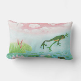 Ein Frosch springt in die Teichillustration Lendenkissen