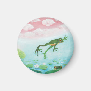 Ein Frosch springt in die Teichillustration Magnet