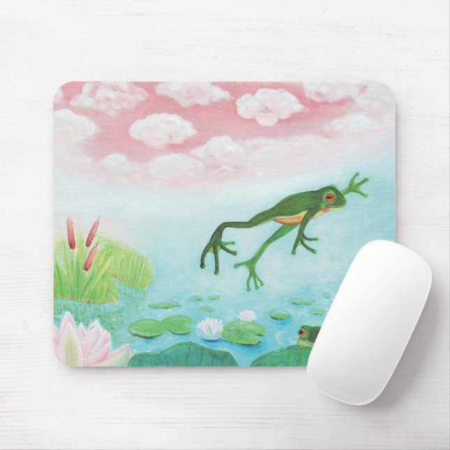Ein Frosch springt in die Teichillustration Mousepad (Mit Mouse)