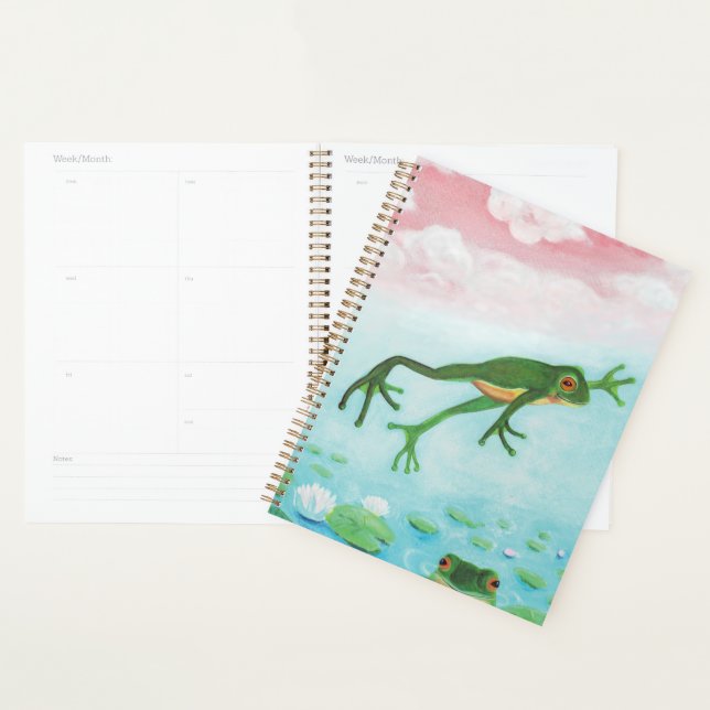 Ein Frosch springt in die Teichillustration Planer (Anzeige)