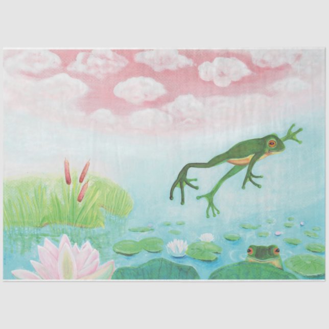Ein Frosch springt in die Teichillustration Seidenpapier (Vorderseite)