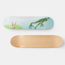 Ein Frosch springt in die Teichillustration Skateboard