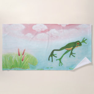 Ein Frosch springt in die Teichillustration Strandtuch