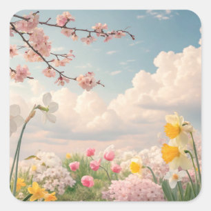 Ein Frühlingsblumenhintergrund Quadratischer Aufkleber