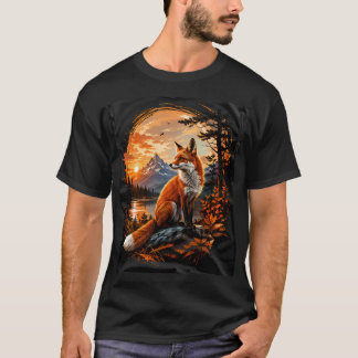 Ein Fuchs in der Natur, Fuchs mit Wald und Sonne T-Shirt