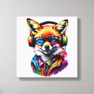 Ein Fuchs in Kopfhörern und Brillen Leinwanddruck
