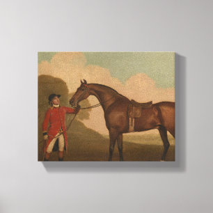 "Ein Fuchsstute mit Stallknecht" von George Stubbs Leinwanddruck