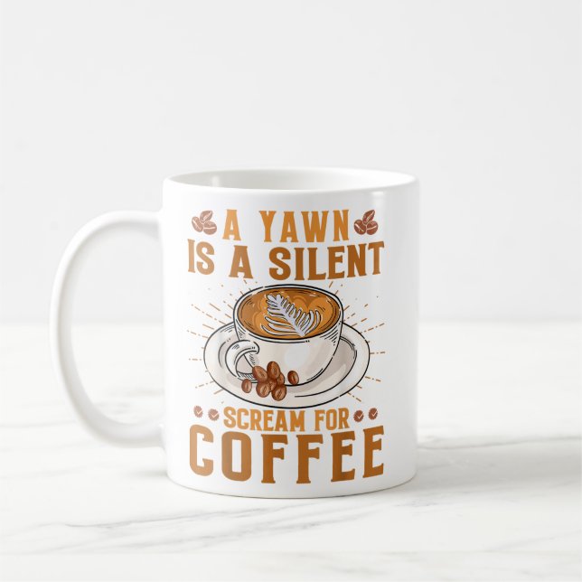 Ein Gähnen ist ein leiser Schrei nach Kaffeetasse (Links)