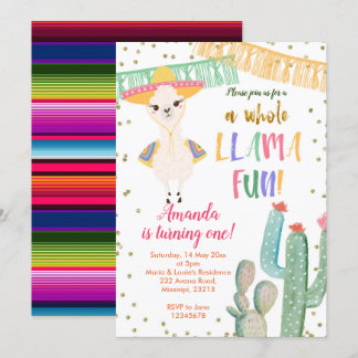 ein ganzer Llama Fun Kaktus Geburtstagseinladung Einladung