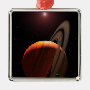 Ein Gasrieseplanet, der einen roten Zwerg in Silbernes Ornament