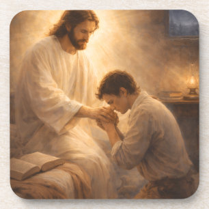 Ein Gebet auf Knien mit Jesus Getränkeuntersetzer