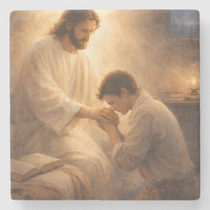 Ein Gebet auf Knien mit Jesus Steinuntersetzer
