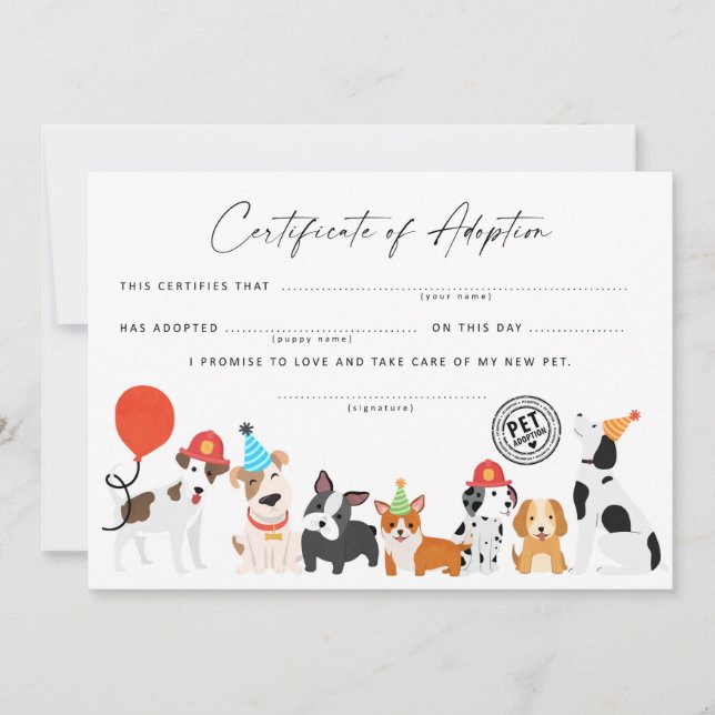 Ein Geburtsurkunde von Welpen adoptiert Adoption Einladung (Vorderseite)