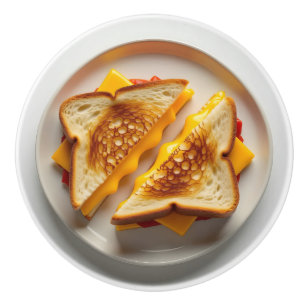 Ein gegrilltes Käsesandwich auf einem Teller Keramikknauf