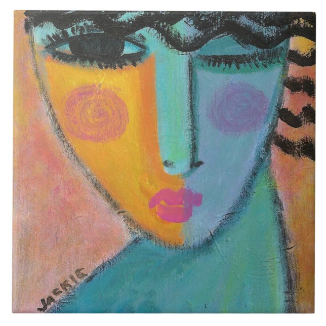 Ein Geheimnis Abstraktes Portrait einer Frau got Fliese (Vorderseite)
