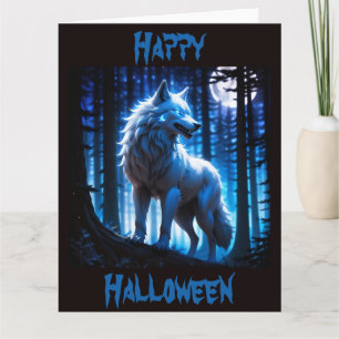 Ein geheimnisvoller weißer Wolf in einem unheimlic Karte