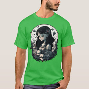 Ein geheimnisvolles Mädchen und Schädel Mittwoch V T-Shirt