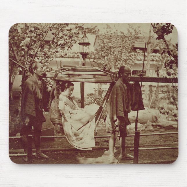 Ein Geisha, der herein einer Sänfte (Sepia-, Mousepad (Vorne)