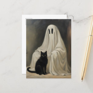 Ein Geist und eine schwarze Katze Postkarte