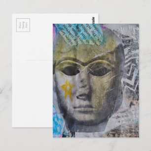 Ein gelber Stern Gesicht Mixed Media Collage Postkarte