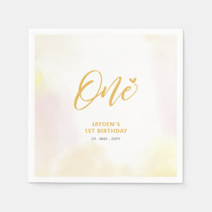 Ein gelbes Herz & Aquarell Junge 1. Geburtstag Serviette