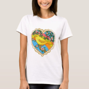 Ein gelbes Herz-Vogel-T-Shirt T-Shirt