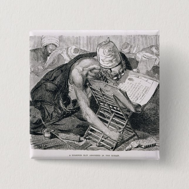 Ein gelehrter Mann absorbiert im Koran Button (Vorderseite)