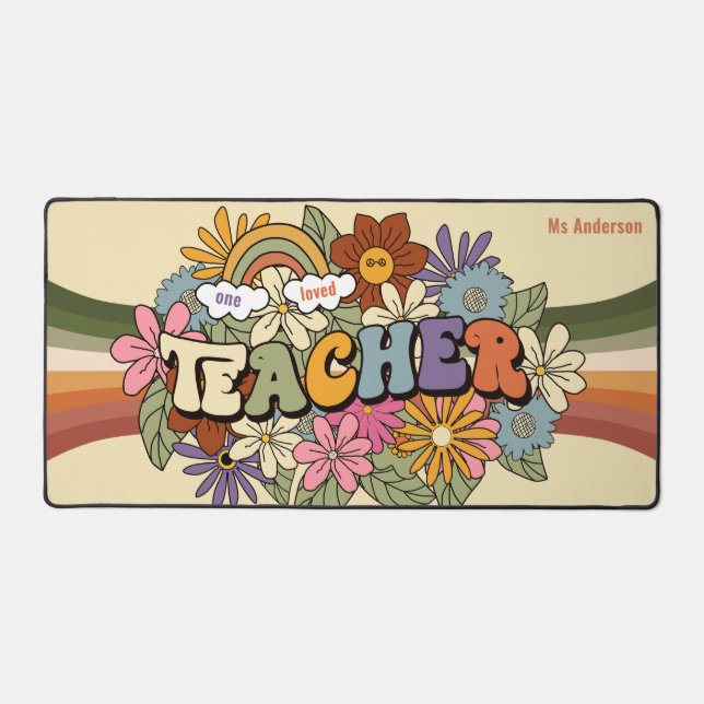Ein geliebter Lehrer Retro Groovy Personalisiert Schreibtischunterlage (Vorderseite)