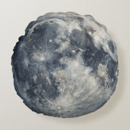 Ein Gemälde des Mondes im Weltraum Rundes Kissen