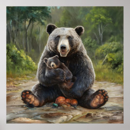 Ein Gemälde eines Bären, der einen Babybär hält Poster