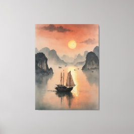 ein Gemälde eines Bootes im Wasser Leinwanddruck