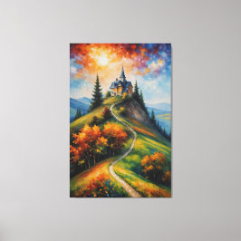 ein Gemälde eines Hauses auf einem Hügel mit Bäume Leinwanddruck